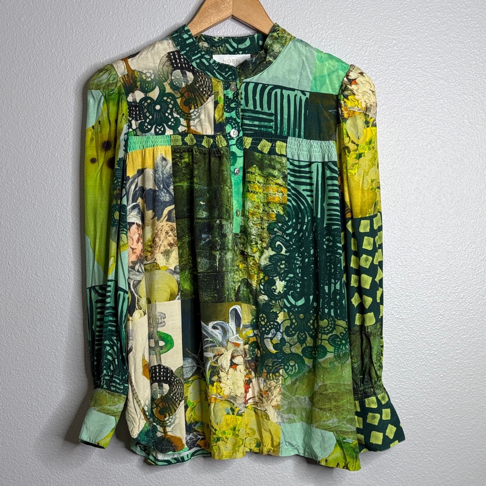NOEN patchwork boho career viscose artsy art to wear old money blouse
